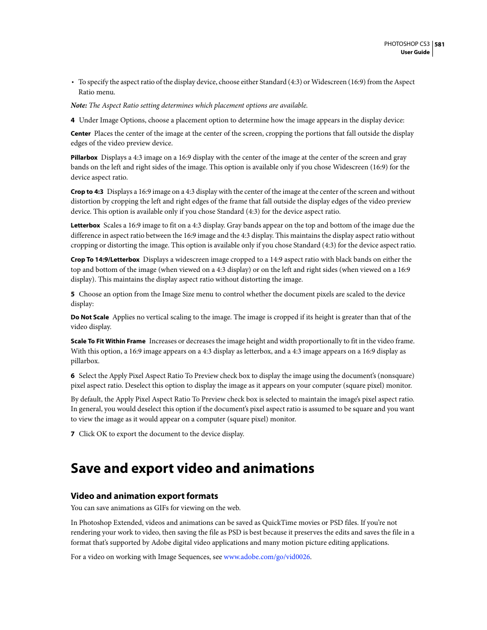 Save and export video and animations, Video and animation export formats | Adobe Photoshop CS3 User Manual | Page 588 / 681