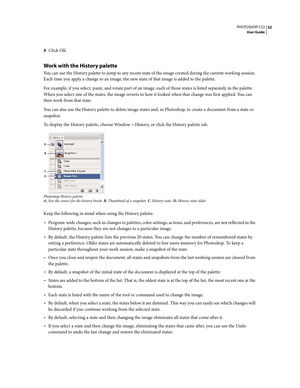 Work with the history palette | Adobe Photoshop CS3 User Manual | Page 59 / 681