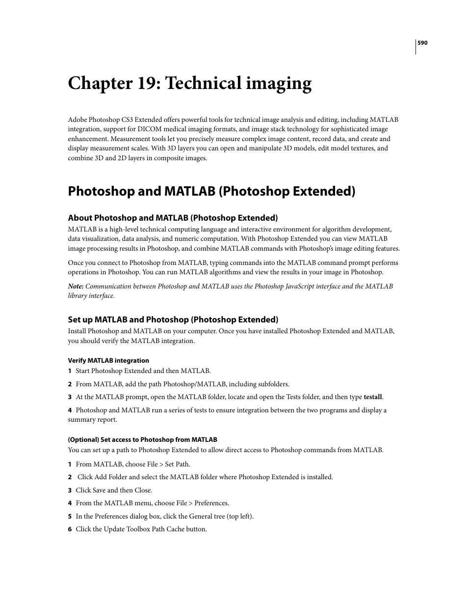 Chapter 19: technical imaging, Photoshop and matlab (photoshop extended), About photoshop and matlab (photoshop extended) | Set up matlab and photoshop (photoshop extended) | Adobe Photoshop CS3 User Manual | Page 597 / 681