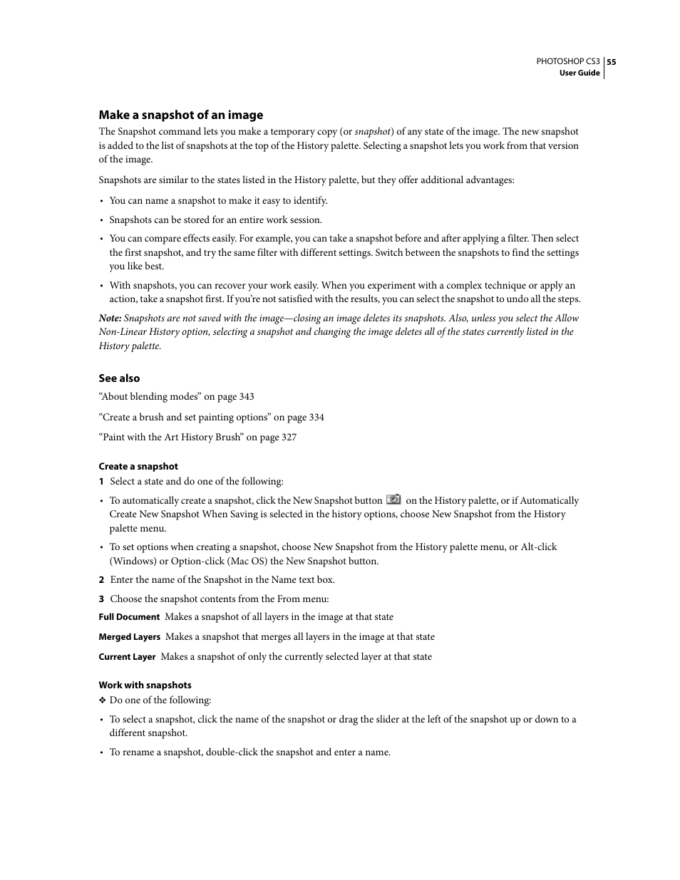 Make a snapshot of an image | Adobe Photoshop CS3 User Manual | Page 62 / 681