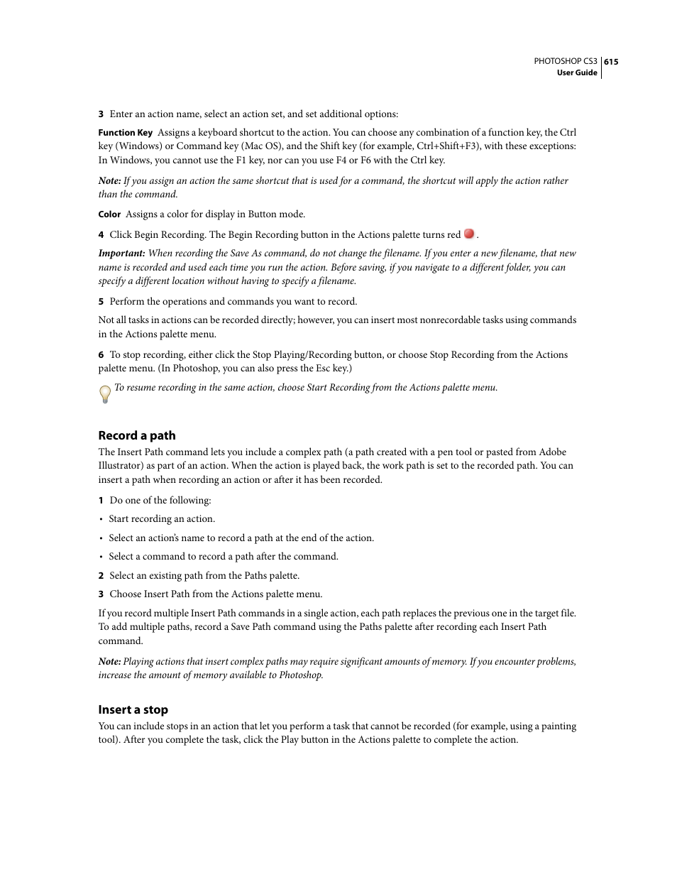 Record a path, Insert a stop | Adobe Photoshop CS3 User Manual | Page 622 / 681