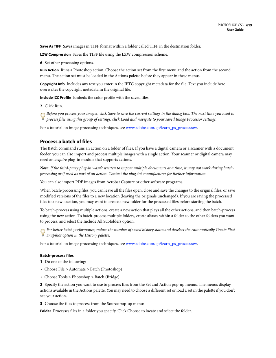 Process a batch of files | Adobe Photoshop CS3 User Manual | Page 626 / 681