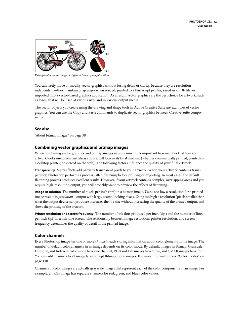 Combining vector graphics and bitmap images, Color channels | Adobe Photoshop CS3 User Manual | Page 66 / 681