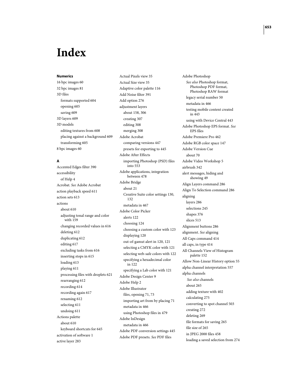 Index, Numerics | Adobe Photoshop CS3 User Manual | Page 660 / 681