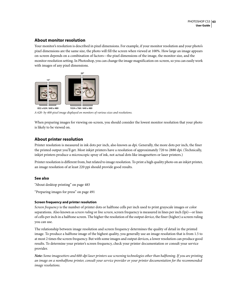 About monitor resolution, About printer resolution | Adobe Photoshop CS3 User Manual | Page 70 / 681