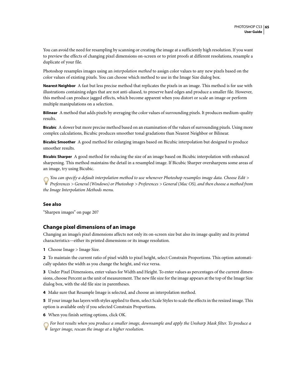 Change pixel dimensions of an image | Adobe Photoshop CS3 User Manual | Page 72 / 681