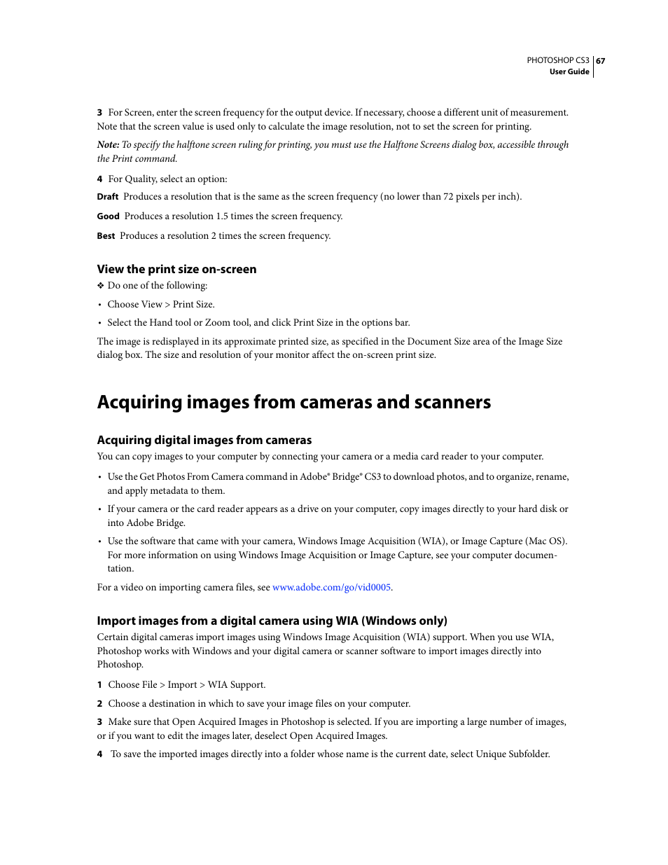 View the print size on-screen, Acquiring images from cameras and scanners, Acquiring digital images from cameras | Adobe Photoshop CS3 User Manual | Page 74 / 681