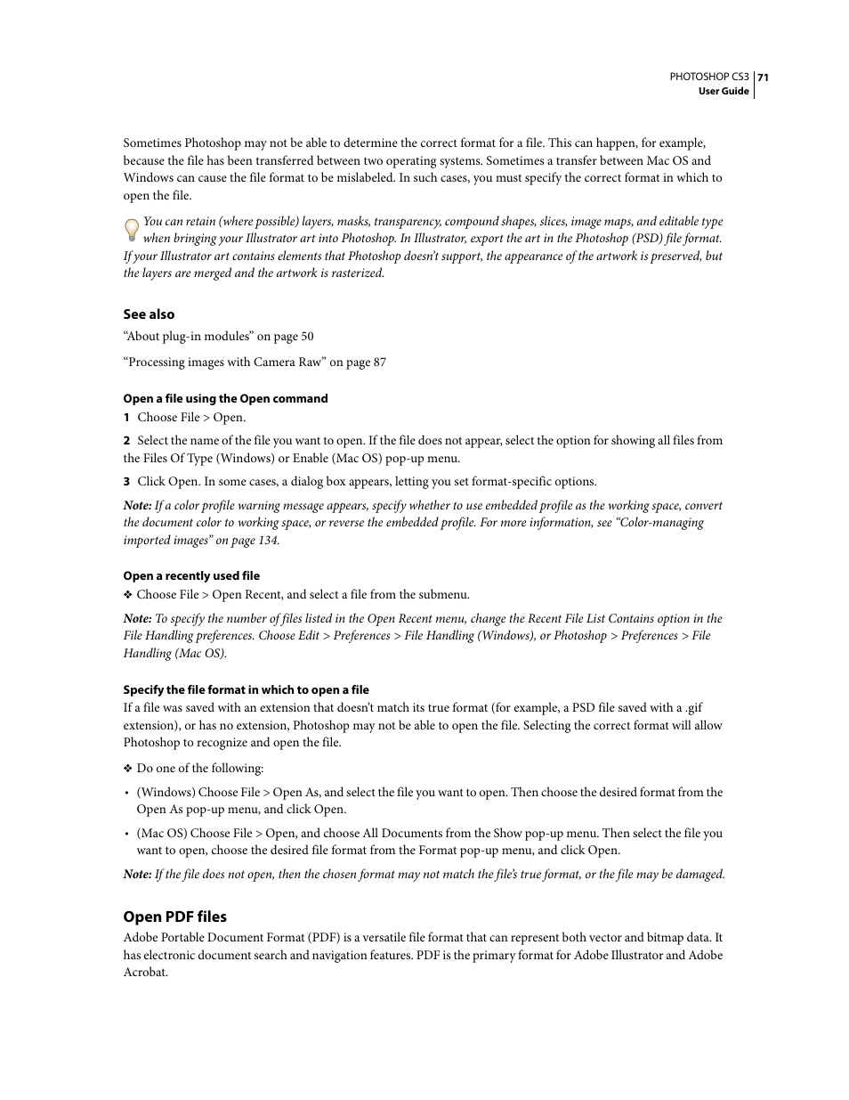 Open pdf files | Adobe Photoshop CS3 User Manual | Page 78 / 681