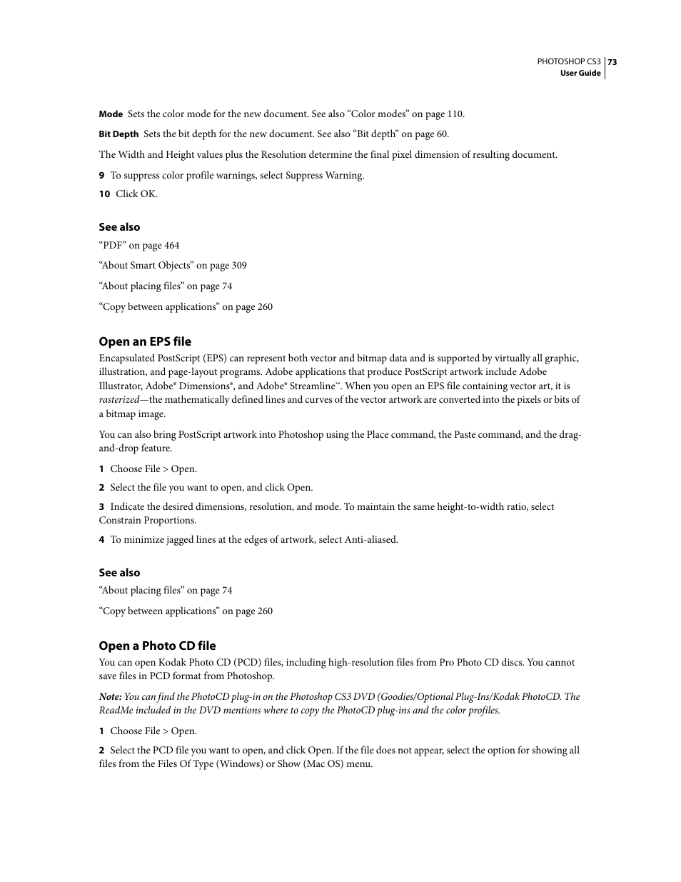 Open an eps file, Open a photo cd file | Adobe Photoshop CS3 User Manual | Page 80 / 681