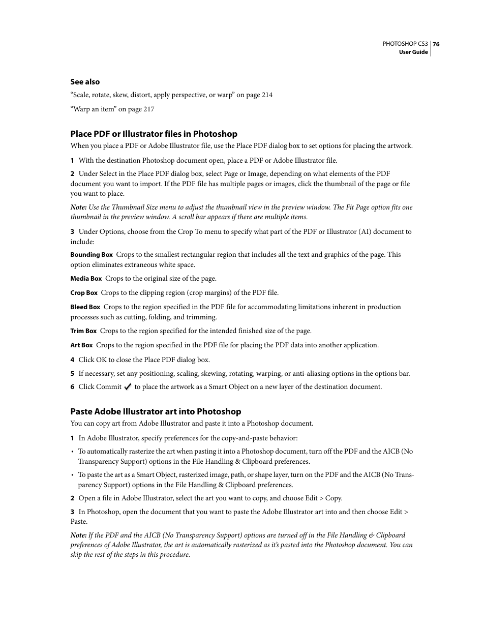 Place pdf or illustrator files in photoshop, Paste adobe illustrator art into photoshop | Adobe Photoshop CS3 User Manual | Page 83 / 681