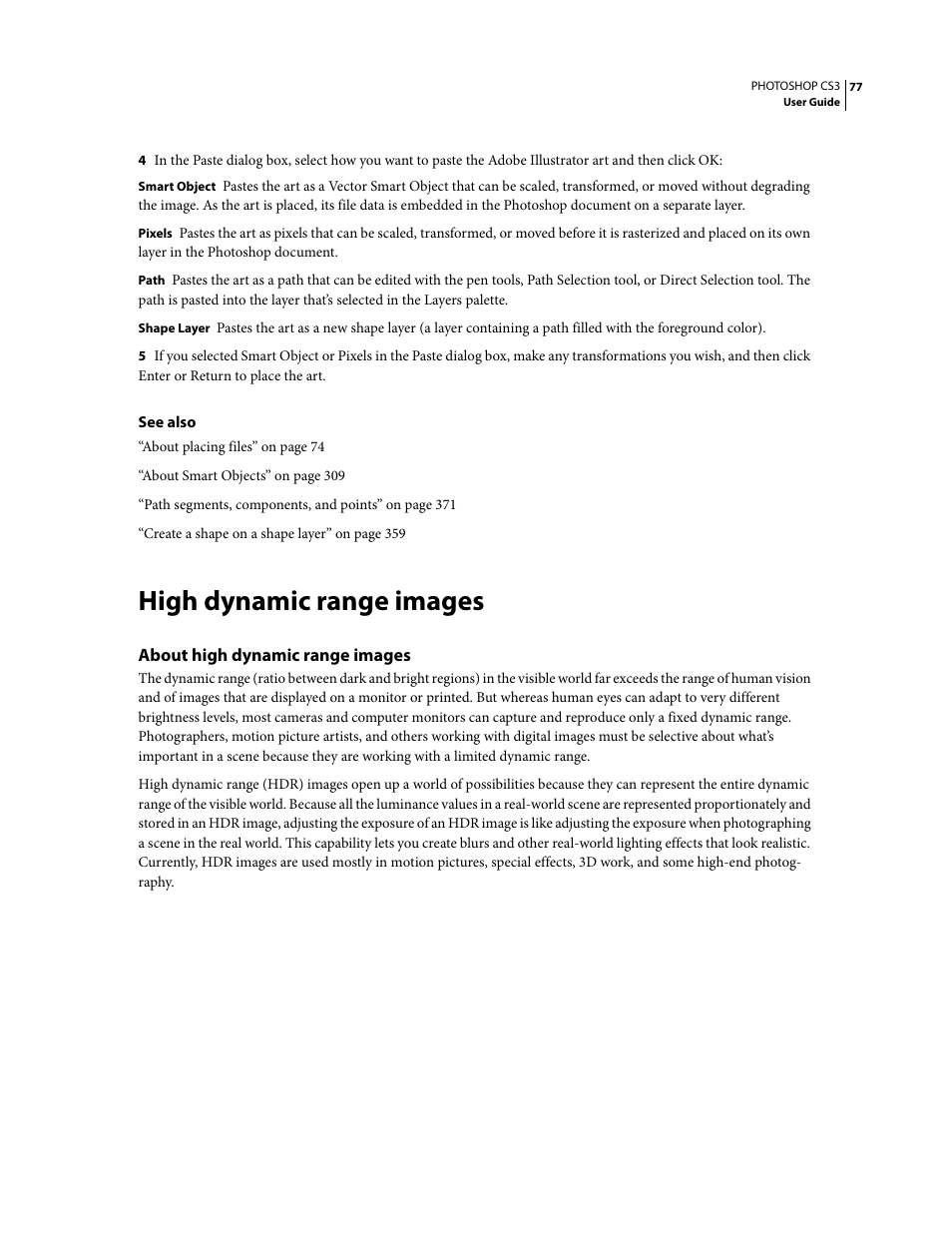 High dynamic range images, About high dynamic range images | Adobe Photoshop CS3 User Manual | Page 84 / 681