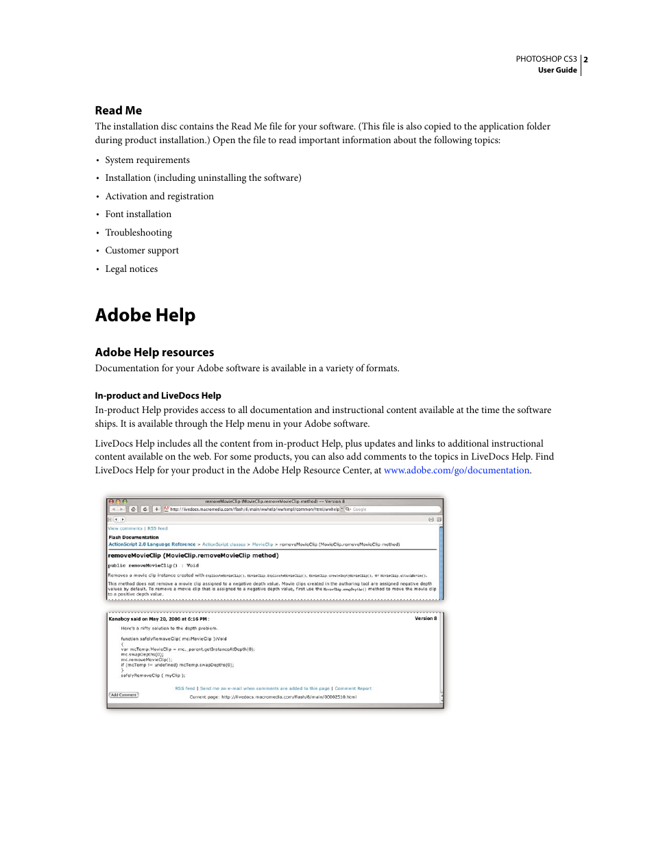 Read me, Adobe help, Adobe help resources | Adobe Photoshop CS3 User Manual | Page 9 / 681