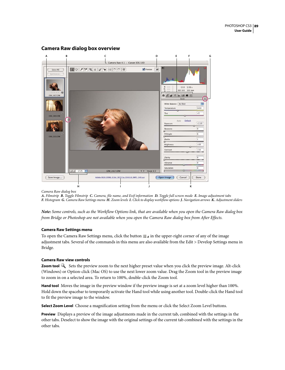 Camera raw dialog box overview | Adobe Photoshop CS3 User Manual | Page 96 / 681