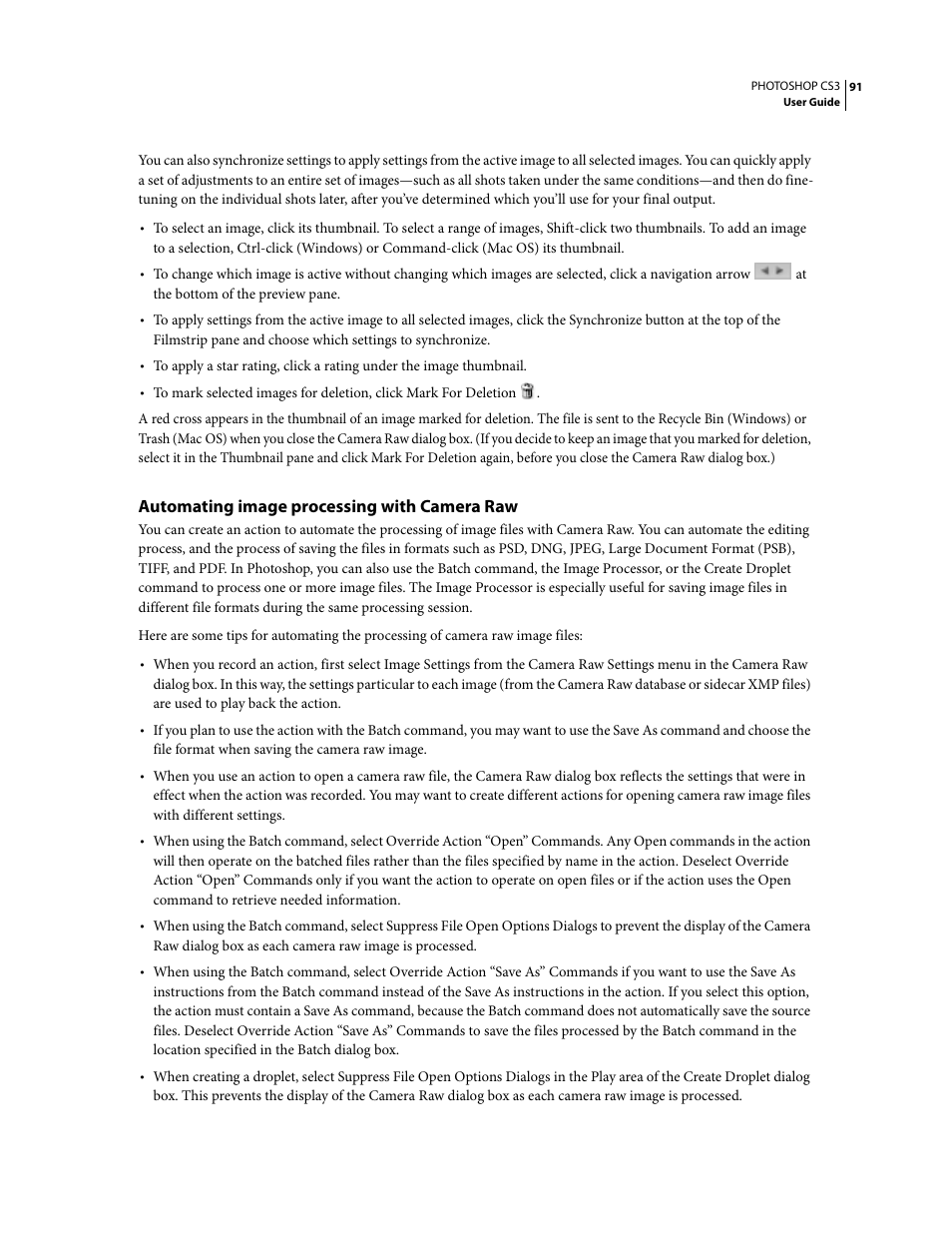Automating image processing with camera raw | Adobe Photoshop CS3 User Manual | Page 98 / 681