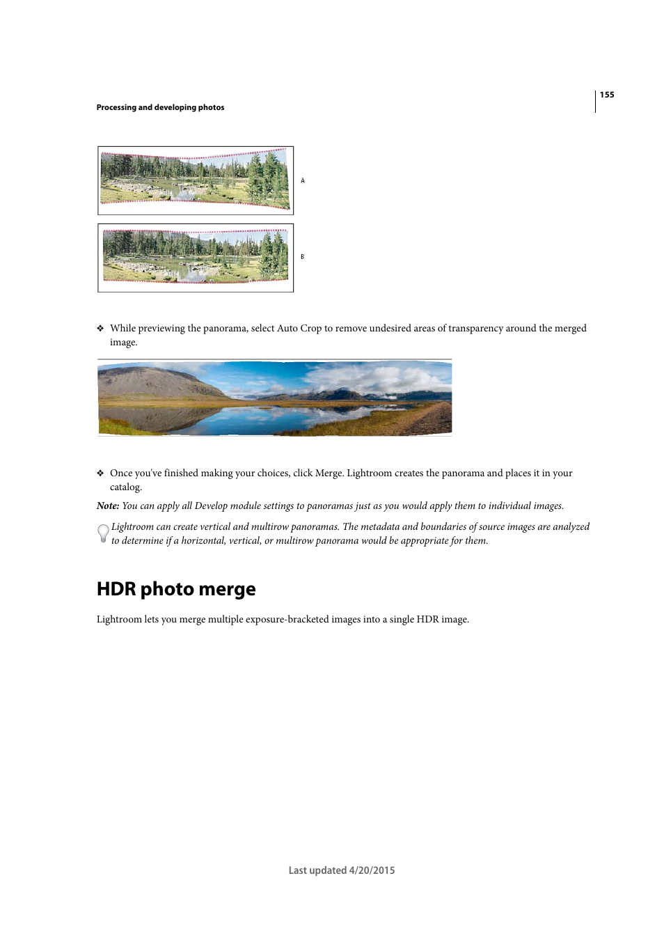 Hdr photo merge | Adobe Photoshop Lightroom CC User Manual | Page 160 / 261