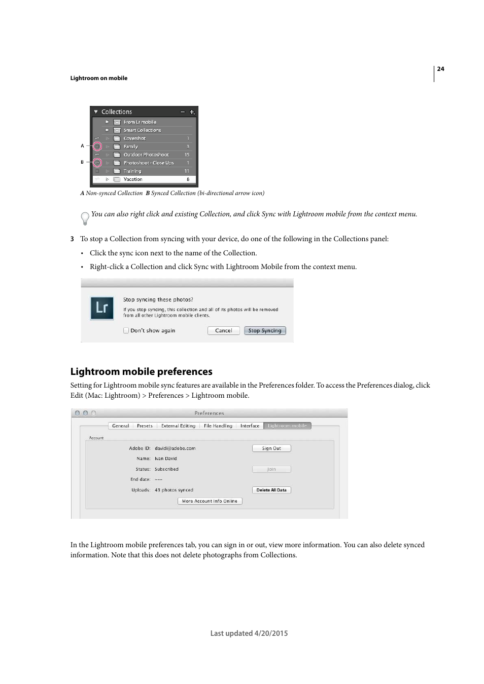 Lightroom mobile preferences | Adobe Photoshop Lightroom CC User Manual | Page 29 / 261
