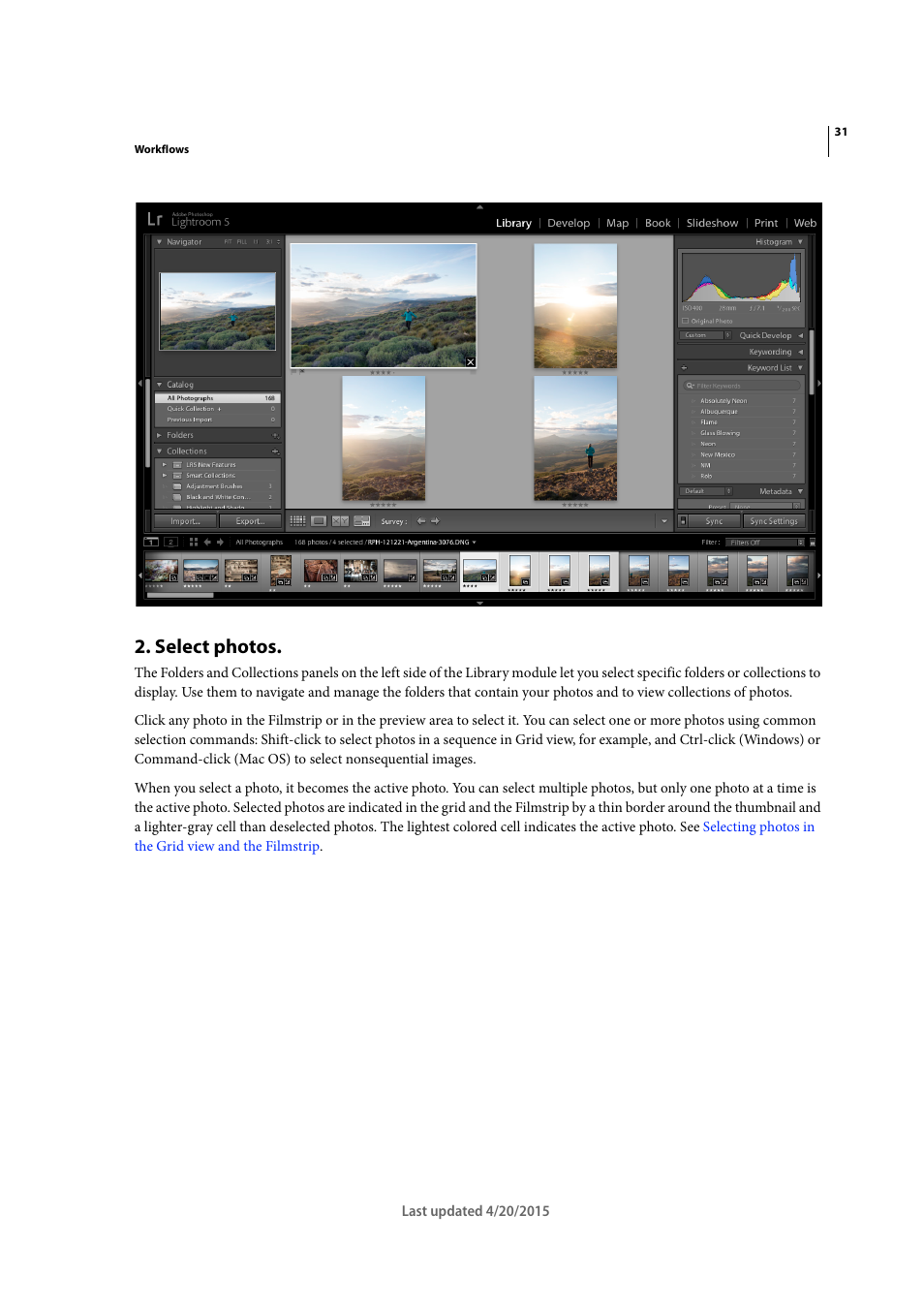 Select photos | Adobe Photoshop Lightroom CC User Manual | Page 36 / 261