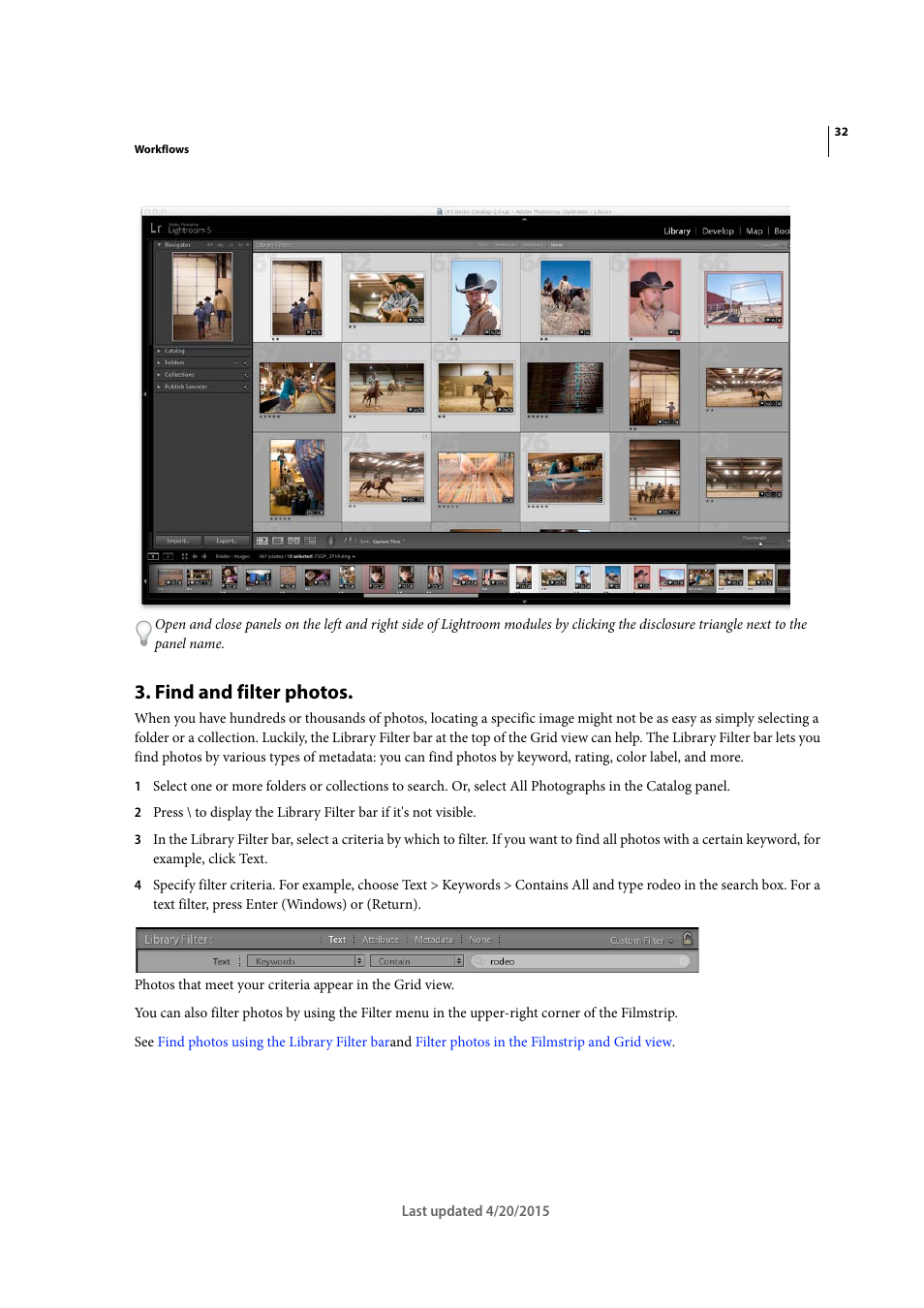 Find and filter photos | Adobe Photoshop Lightroom CC User Manual | Page 37 / 261