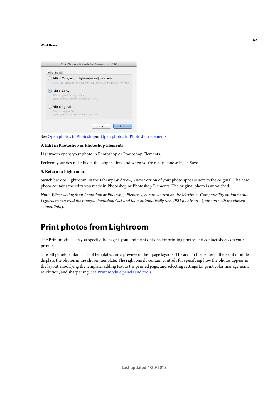 Print photos from lightroom | Adobe Photoshop Lightroom CC User Manual | Page 47 / 261