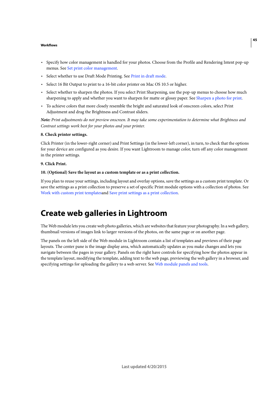 Create web galleries in lightroom | Adobe Photoshop Lightroom CC User Manual | Page 50 / 261