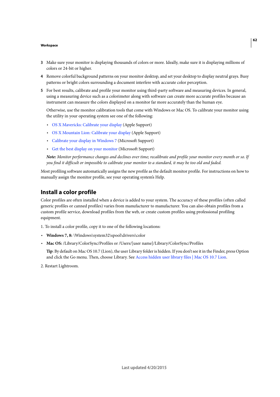 Install a color profile | Adobe Photoshop Lightroom CC User Manual | Page 67 / 261
