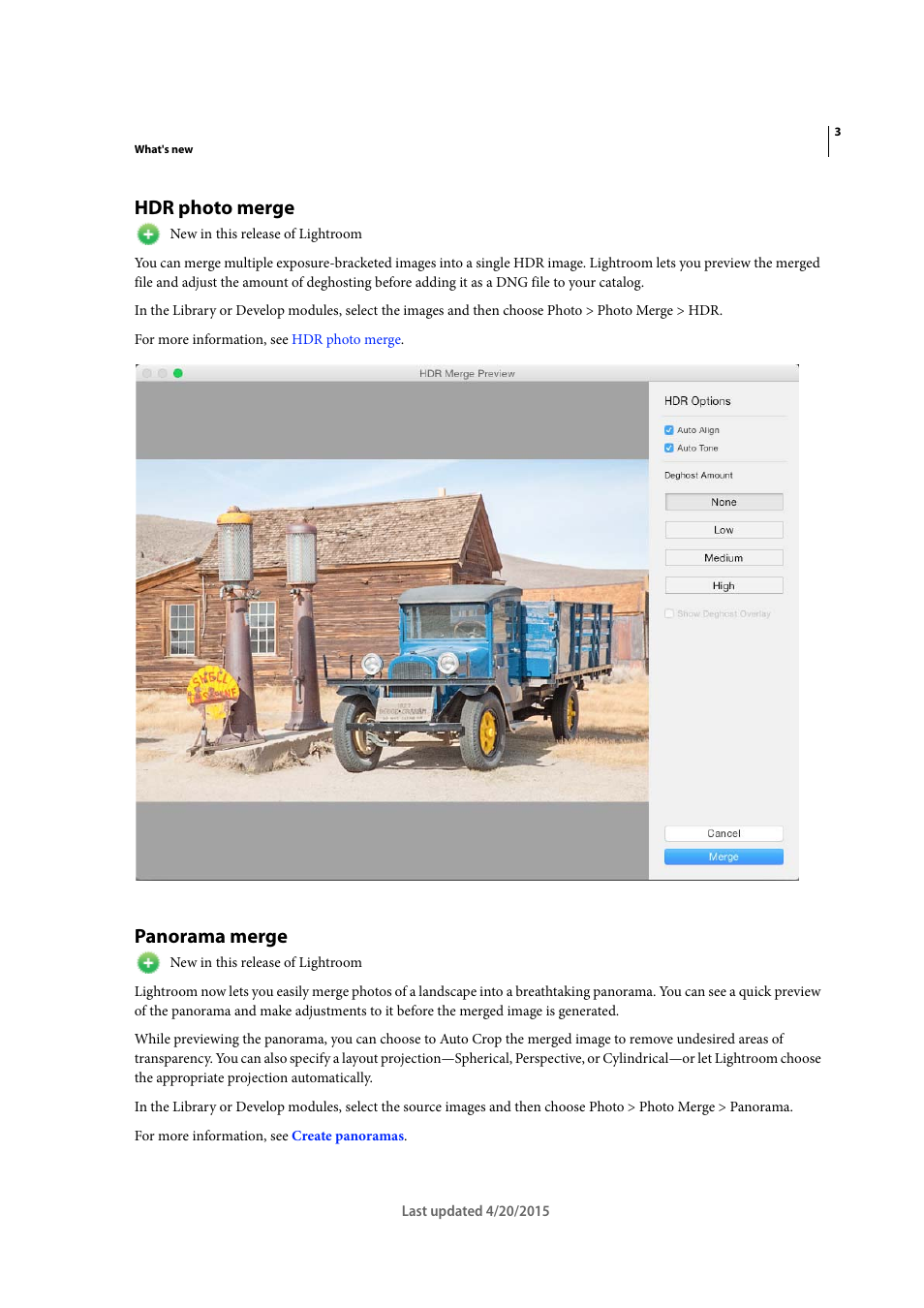 Hdr photo merge, Panorama merge | Adobe Photoshop Lightroom CC User Manual | Page 8 / 261