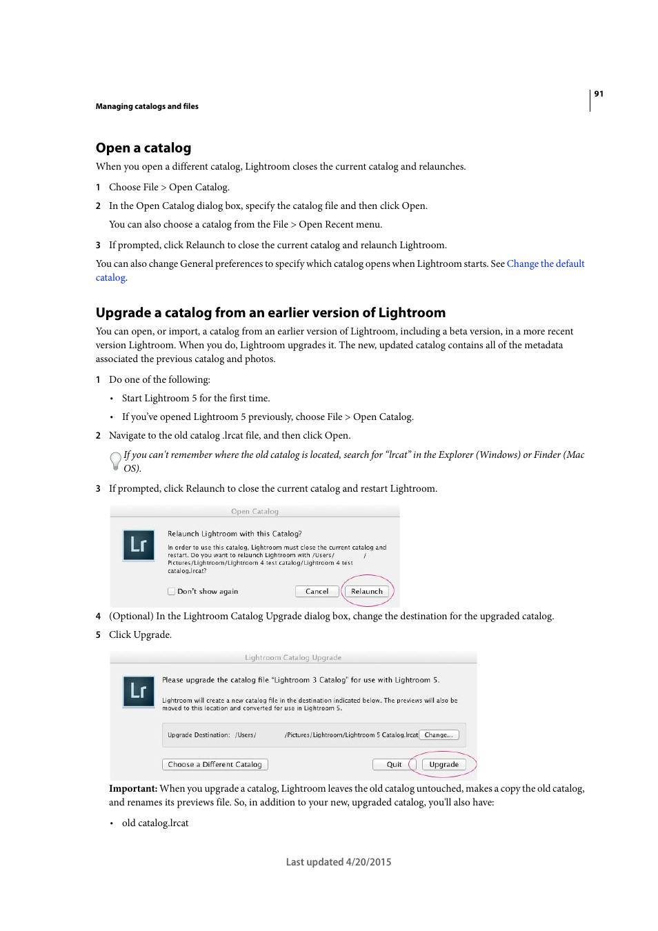 Open a catalog | Adobe Photoshop Lightroom CC User Manual | Page 96 / 261
