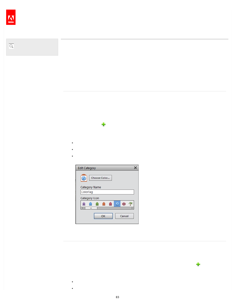 Change a keyword tag icon, Edit a keyword tag category or subcategory | Adobe Elements Organizer 12 User Manual | Page 86 / 238