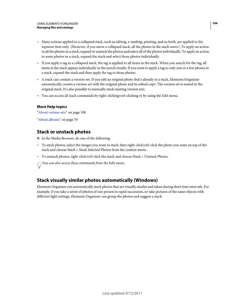 Stack or unstack photos | Adobe Elements Organizer 9 User Manual | Page 108 / 180