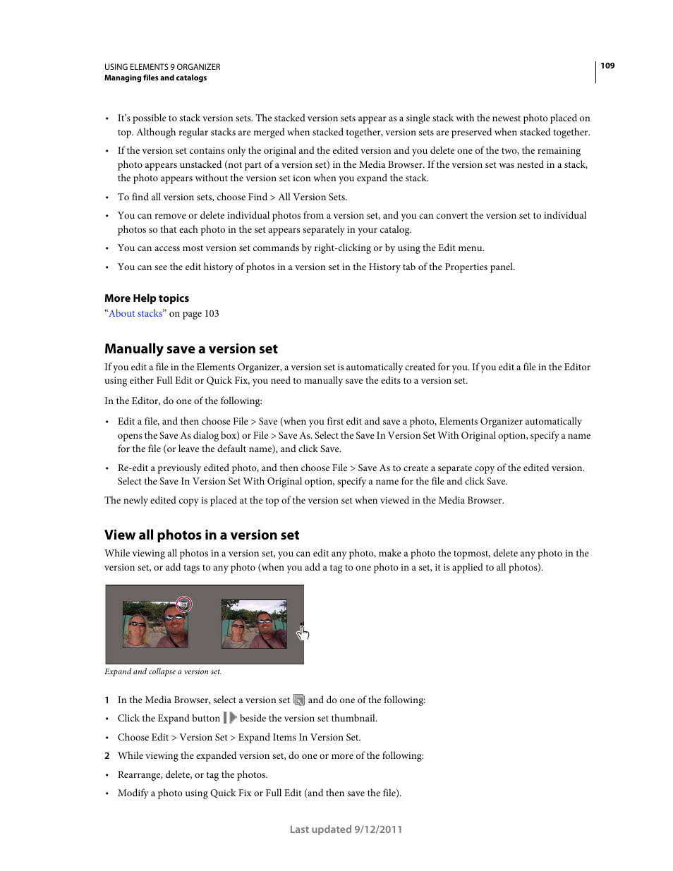 Manually save a version set, View all photos in a version set | Adobe Elements Organizer 9 User Manual | Page 113 / 180