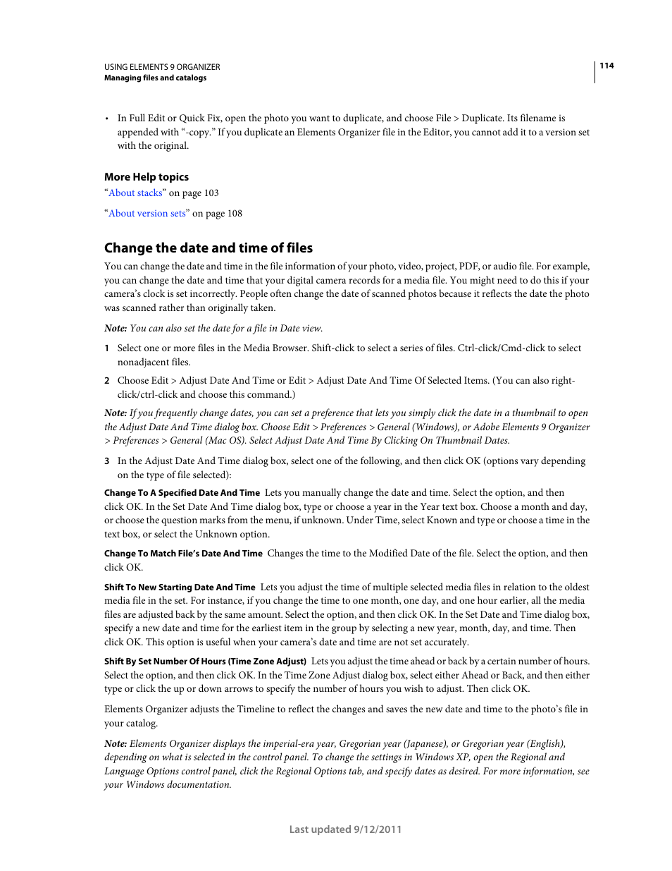 Change the date and time of files | Adobe Elements Organizer 9 User Manual | Page 118 / 180