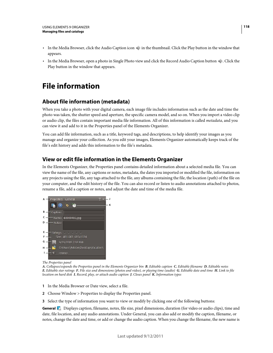 File information, About file information (metadata) | Adobe Elements Organizer 9 User Manual | Page 122 / 180