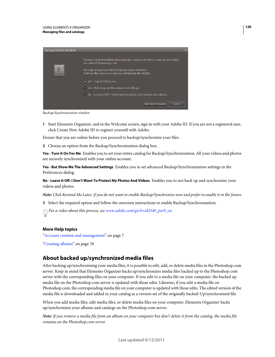 About backed up/synchronized media files | Adobe Elements Organizer 9 User Manual | Page 124 / 180