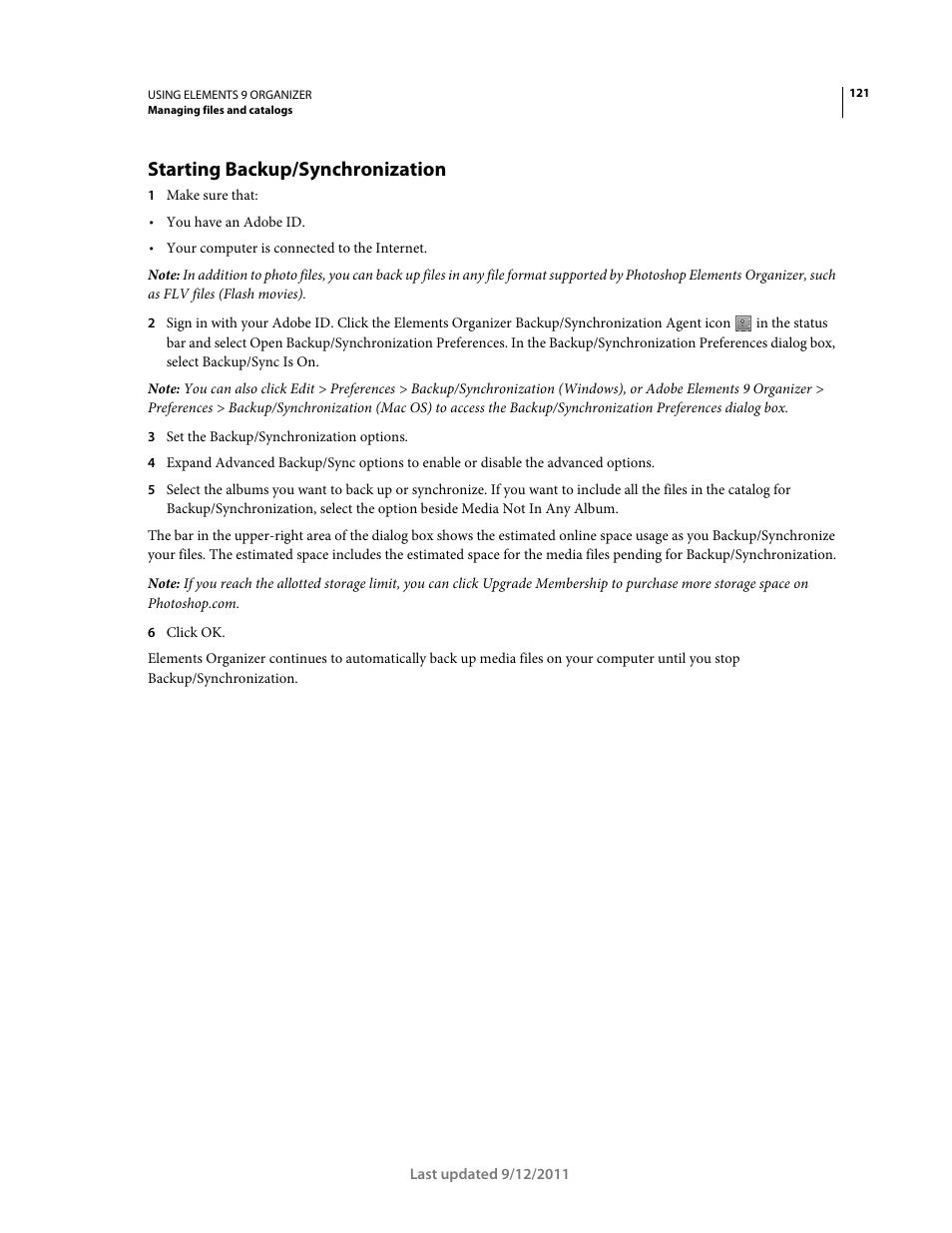 Starting backup/synchronization | Adobe Elements Organizer 9 User Manual | Page 125 / 180