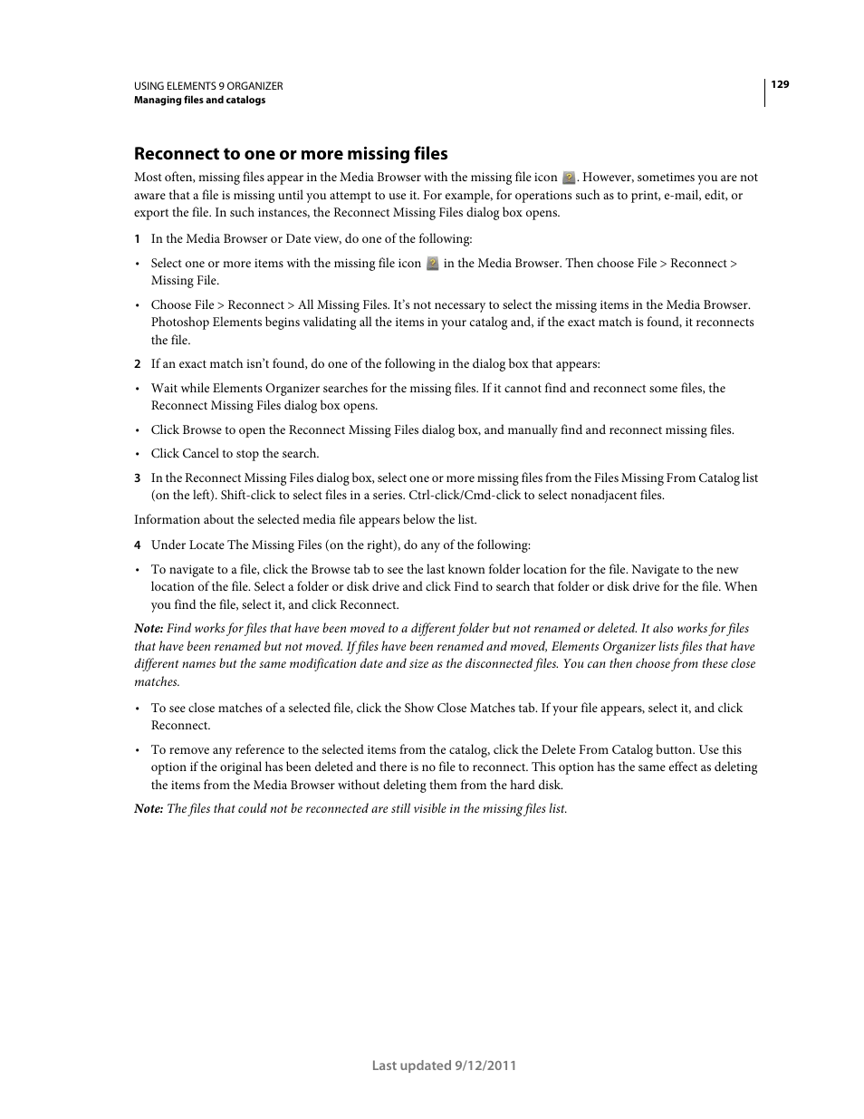 Reconnect to one or more missing files | Adobe Elements Organizer 9 User Manual | Page 133 / 180