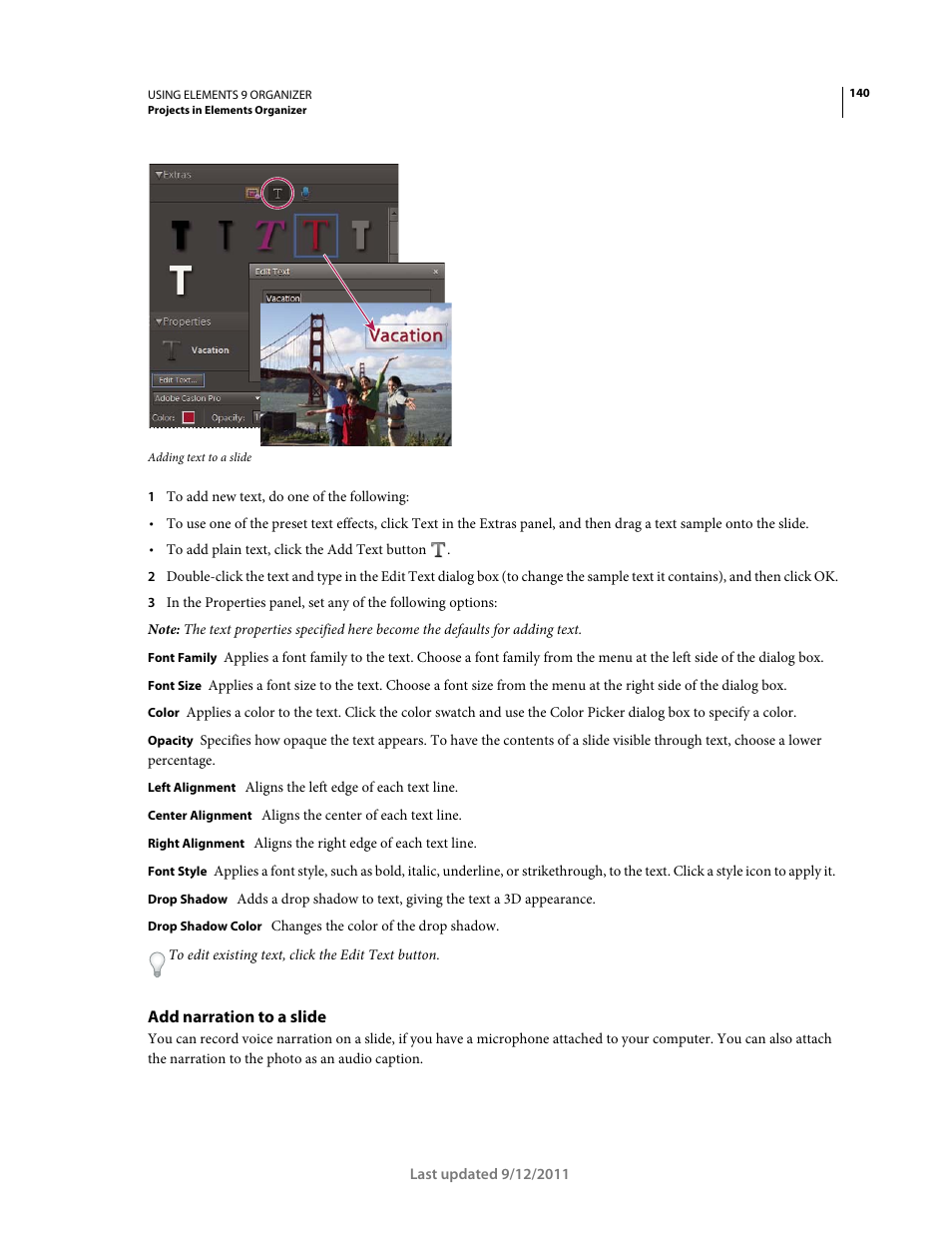 Add narration to a slide | Adobe Elements Organizer 9 User Manual | Page 144 / 180