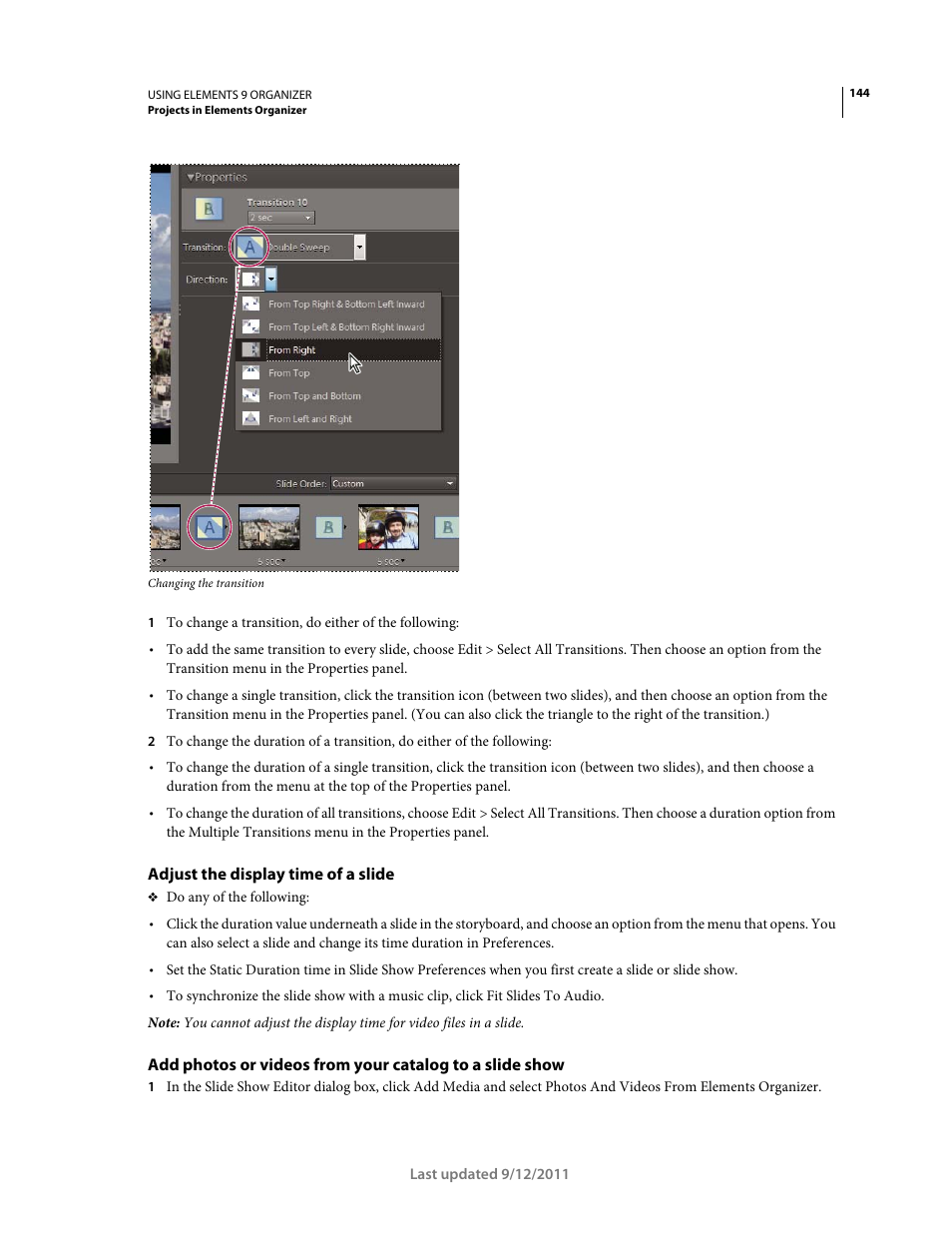 Adjust the display time of a slide | Adobe Elements Organizer 9 User Manual | Page 148 / 180