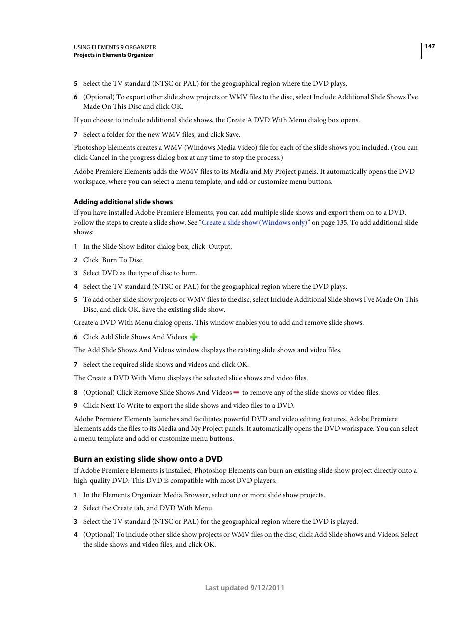 Burn an existing slide show onto a dvd | Adobe Elements Organizer 9 User Manual | Page 151 / 180