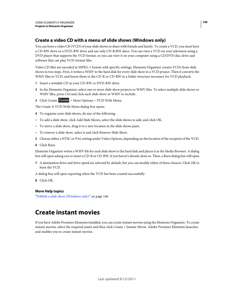 Create instant movies | Adobe Elements Organizer 9 User Manual | Page 153 / 180