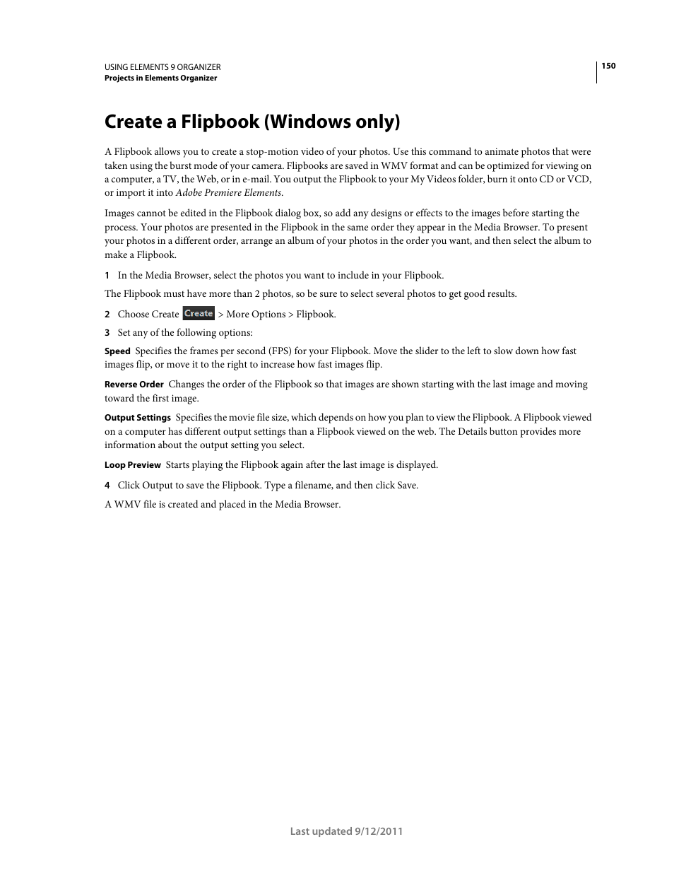 Create a flipbook (windows only) | Adobe Elements Organizer 9 User Manual | Page 154 / 180