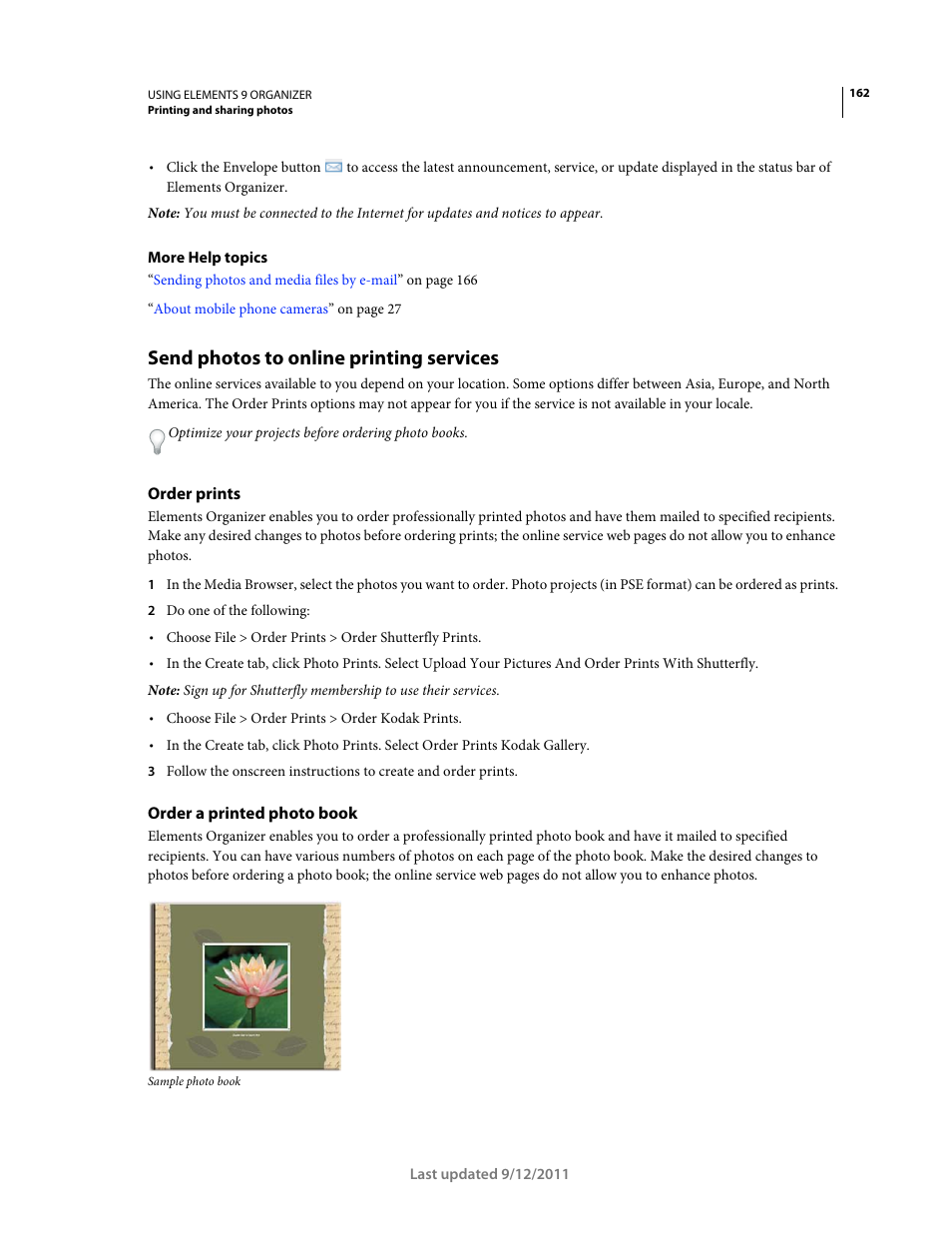 Send photos to online printing services, Order prints, Order a printed photo book | Adobe Elements Organizer 9 User Manual | Page 166 / 180