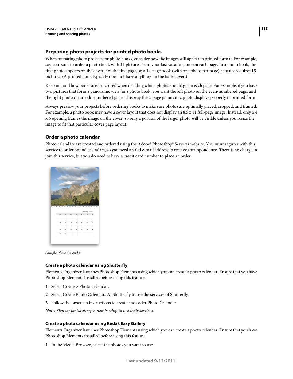 Preparing photo projects for printed photo books, Order a photo calendar | Adobe Elements Organizer 9 User Manual | Page 167 / 180