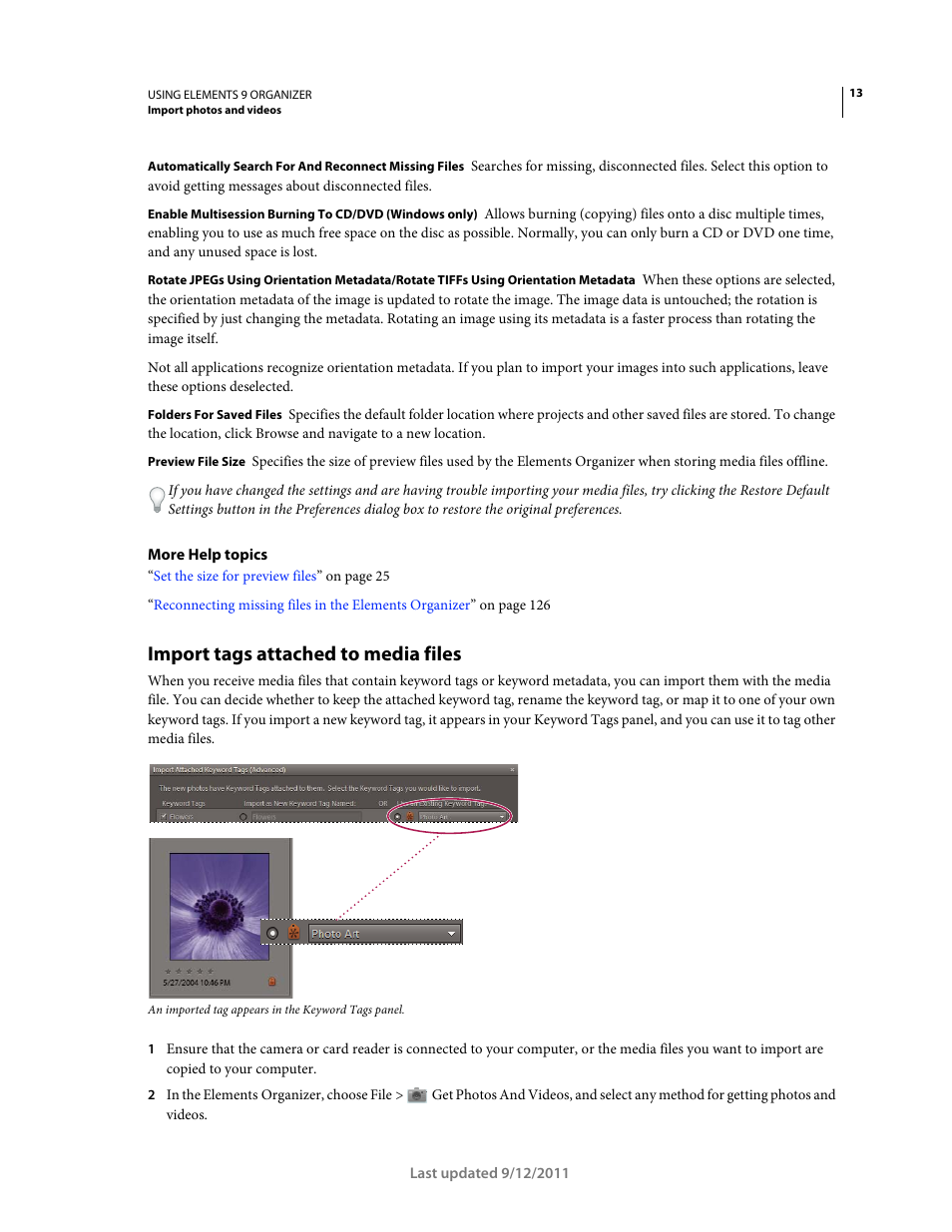 Import tags attached to media files | Adobe Elements Organizer 9 User Manual | Page 17 / 180