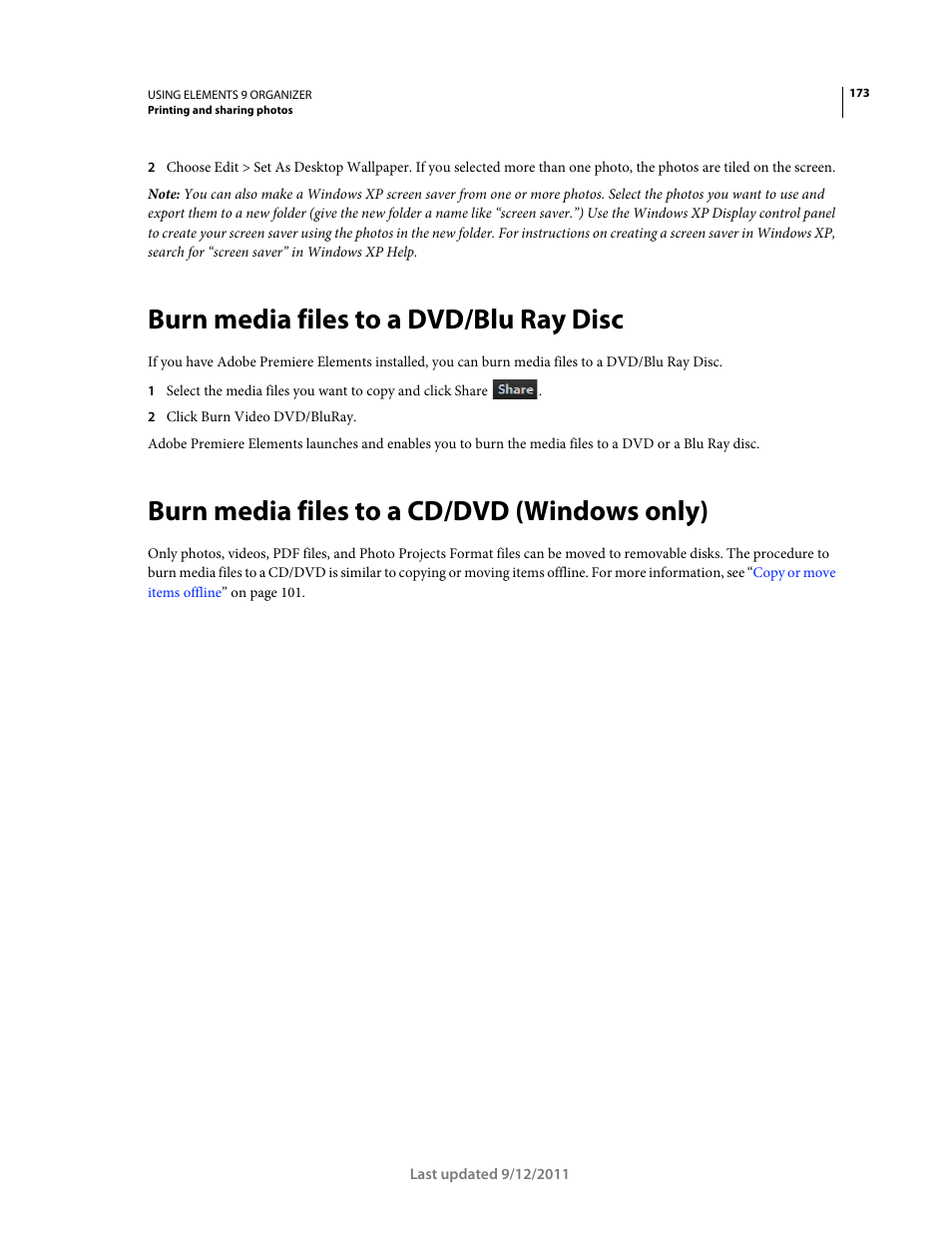 Burn media files to a dvd/blu ray disc, Burn media files to a cd/dvd (windows only) | Adobe Elements Organizer 9 User Manual | Page 177 / 180