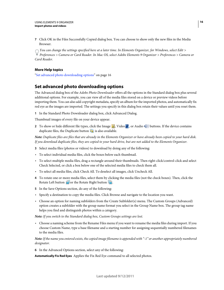 Set advanced photo downloading options | Adobe Elements Organizer 9 User Manual | Page 20 / 180