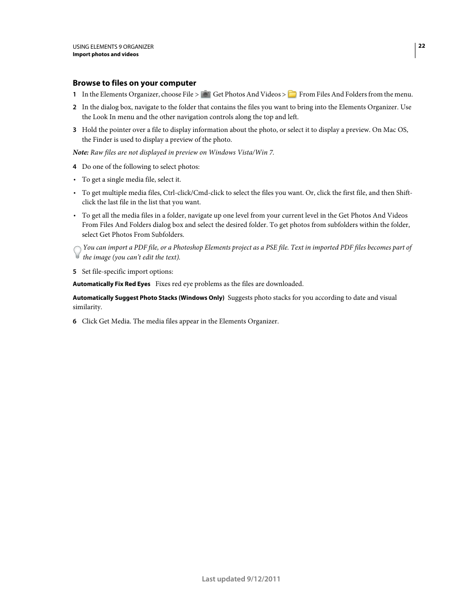 Browse to files on your computer | Adobe Elements Organizer 9 User Manual | Page 26 / 180