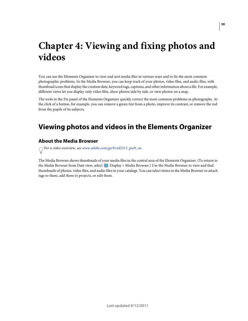 Chapter 4: viewing and fixing photos and videos, About the media browser | Adobe Elements Organizer 9 User Manual | Page 34 / 180