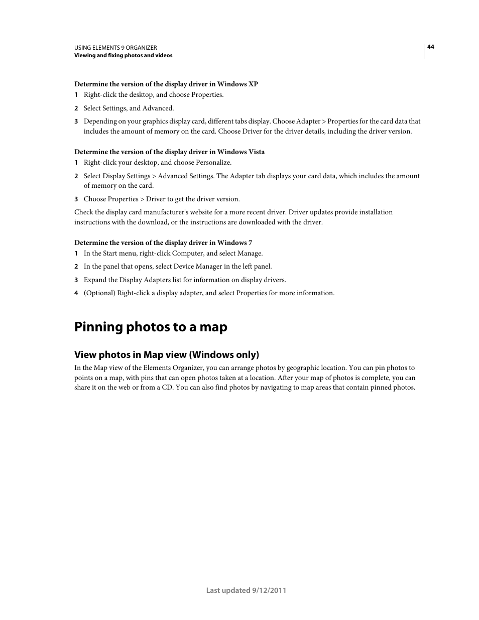 Pinning photos to a map, View photos in map view (windows only) | Adobe Elements Organizer 9 User Manual | Page 48 / 180
