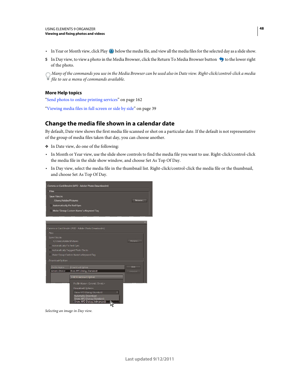 Change the media file shown in a calendar date | Adobe Elements Organizer 9 User Manual | Page 52 / 180