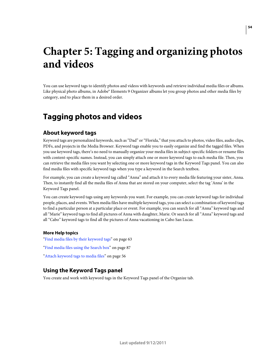 Tagging photos and videos, About keyword tags, Using the keyword tags panel | Adobe Elements Organizer 9 User Manual | Page 58 / 180